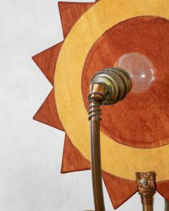 Toni Cordero Toni Cordero attr Floor Lamp Sun and Moon in Brass and Wood - 3516341