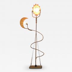 Toni Cordero Toni Cordero attr Floor Lamp Sun and Moon in Brass and Wood - 3521360