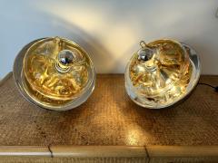 Toni Zuccheri Pair of Crater Lamps Murano Glass Metal by Toni Zuccheri for VeArt Italy 1970s - 3718828