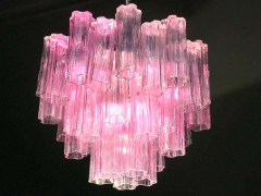 Toni Zuccheri Pair of Pink Tronchi Murano Glass Chandelier by Toni Zuccheri for Venini 1970s - 1445850