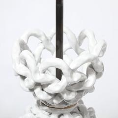 Tony Duquette Mid Century Open Form White Ceramic Table Lamp with Woven Sculptural Motifs - 4231123
