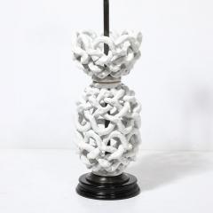 Tony Duquette Mid Century Open Form White Ceramic Table Lamp with Woven Sculptural Motifs - 4231126