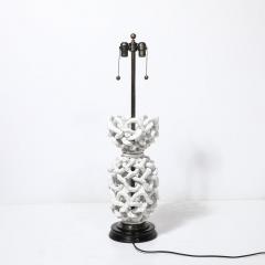 Tony Duquette Mid Century Open Form White Ceramic Table Lamp with Woven Sculptural Motifs - 4231129