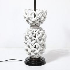 Tony Duquette Mid Century Open Form White Ceramic Table Lamp with Woven Sculptural Motifs - 4231130