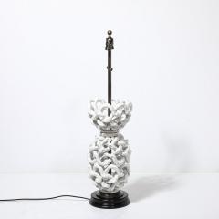 Tony Duquette Mid Century Open Form White Ceramic Table Lamp with Woven Sculptural Motifs - 4231131