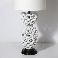 Tony Duquette Mid Century Open Form White Ceramic Table Lamp with Woven Sculptural Motifs - 4231137