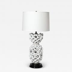 Tony Duquette Mid Century Open Form White Ceramic Table Lamp with Woven Sculptural Motifs - 4231499