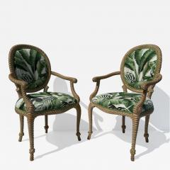 Tony Duquette Pair of Faux Bois Carved Regency Armchairs - 4434869