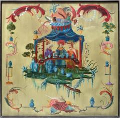 Tony Duquette Tony Duquette Style Chinoiserie Oil Painting on Canvas - 4393012