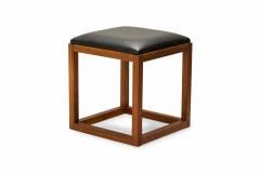 Tony Paul Pair Of Tony Paul Black Leather Upholstered Wooden Cube Stool With Slide Tray - 3169957