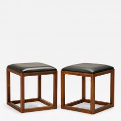 Tony Paul Pair Of Tony Paul Black Leather Upholstered Wooden Cube Stool With Slide Tray - 3178144