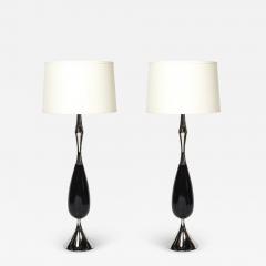 Tony Paul Pair of Mid Century Polished Nickel Ebonized Walnut Table Lamps by Tony Paul - 4404031