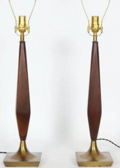 Tony Paul Pair of Tony Paul Style Walnut and Brass Candlestick Table Lamps 1950s - 2993900