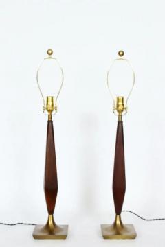 Tony Paul Pair of Tony Paul Style Walnut and Brass Candlestick Table Lamps 1950s - 2993902