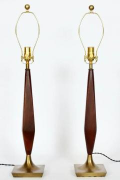 Tony Paul Pair of Tony Paul Style Walnut and Brass Candlestick Table Lamps 1950s - 2993906
