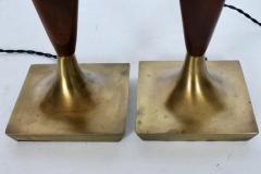 Tony Paul Pair of Tony Paul Style Walnut and Brass Candlestick Table Lamps 1950s - 2993938