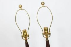 Tony Paul Pair of Tony Paul Style Walnut and Brass Candlestick Table Lamps 1950s - 2993941