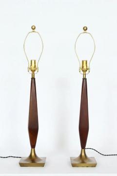 Tony Paul Pair of Tony Paul Style Walnut and Brass Candlestick Table Lamps 1950s - 2993943