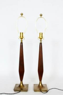 Tony Paul Pair of Tony Paul Style Walnut and Brass Candlestick Table Lamps 1950s - 2993961