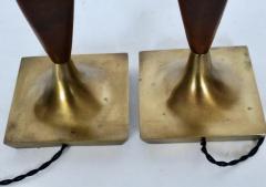 Tony Paul Pair of Tony Paul Style Walnut and Brass Candlestick Table Lamps 1950s - 2993970