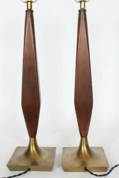 Tony Paul Pair of Tony Paul Style Walnut and Brass Candlestick Table Lamps 1950s - 2993978