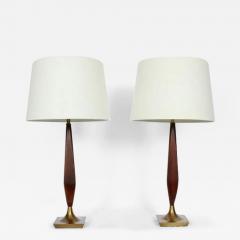 Tony Paul Pair of Tony Paul Style Walnut and Brass Candlestick Table Lamps 1950s - 2995750