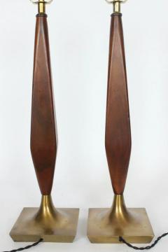 Tony Paul Pair of Tony Paul Style Walnut and Brass Table Lamps 1950s - 2984833