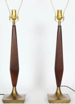 Tony Paul Pair of Tony Paul Style Walnut and Brass Table Lamps 1950s - 2984836