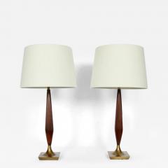 Tony Paul Pair of Tony Paul Style Walnut and Brass Table Lamps 1950s - 2987900