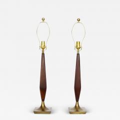 Tony Paul Pair of Tony Paul Style Walnut and Brass Table Lamps 1950s - 2987902