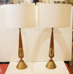 Tony Paul Pair of Tony Paul for Westwood Brass and Walnut Table Lamps - 150825