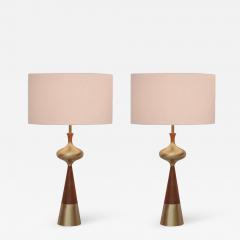 Tony Paul Set of Two Table Lamps in Walnut and Brass by Tony Paul for Westwood 1950s - 573651