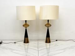 Tony Paul Tony Paul for Westwood Brass Ebonized Walnut Table Lamps A Pair 1950s - 3864307