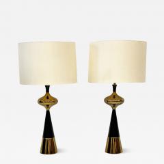 Tony Paul Tony Paul for Westwood Brass Ebonized Walnut Table Lamps A Pair 1950s - 3867068