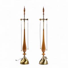 Tony Paul Tony Paul for Westwood Mid Century Walnut and Brass Lamps Pair - 4411463