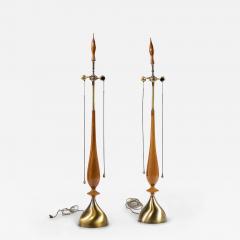 Tony Paul Tony Paul for Westwood Mid Century Walnut and Brass Lamps Pair - 4412195