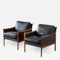 Torbjorn Afdal Scandinavian Midcentury Leather and Rosewood Lounge Chairs by Torbj rn Afdal - 2254048