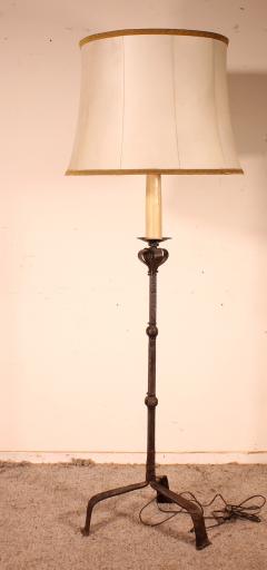 Torchiere Or Floor Lamp In Wrought Iron With A Lampshade In Goatskin - 2703938