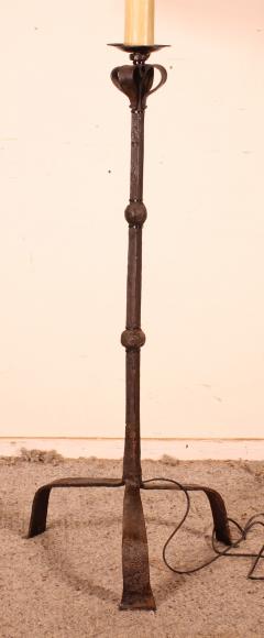 Torchiere Or Floor Lamp In Wrought Iron With A Lampshade In Goatskin - 2703942