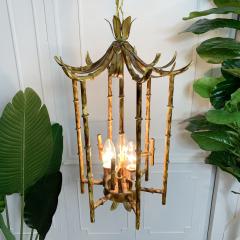 Tortoiseshell Painted Metal Faux Bamboo Pagoda Chandelier - 3032295