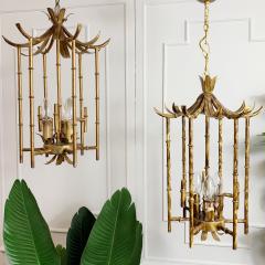 Tortoiseshell Painted Metal Faux Bamboo Pagoda Chandelier - 3032302