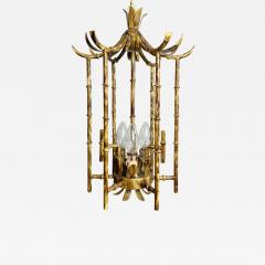 Tortoiseshell Painted Metal Faux Bamboo Pagoda Chandelier - 3037927