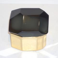 Toso Italian Modern Diamond Shaped Smoked Gray Murano Glass Brass Jewel Box - 1093465