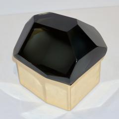 Toso Italian Modern Diamond Shaped Smoked Gray Murano Glass Brass Jewel Box - 1093467