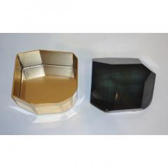 Toso Italian Modern Diamond Shaped Smoked Gray Murano Glass Brass Jewel Box - 1093469