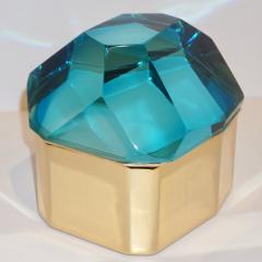 Toso Vetri D arte Diamond Shaped Turquoise Murano Glass Brass Jewel Like Box - 1088231