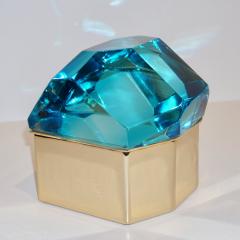 Toso Vetri D arte Diamond Shaped Turquoise Murano Glass Brass Jewel Like Box - 1088232