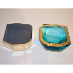 Toso Vetri D arte Diamond Shaped Turquoise Murano Glass Brass Jewel Like Box - 1088238