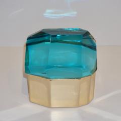 Toso Vetri D arte Diamond Shaped Turquoise Murano Glass Brass Jewel Like Box - 1088239