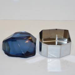 Toso Vetri D arte Toso Italian Modern Diamond Shaped Murano Glass Blue and Nickel Jewel Like Box - 1106590